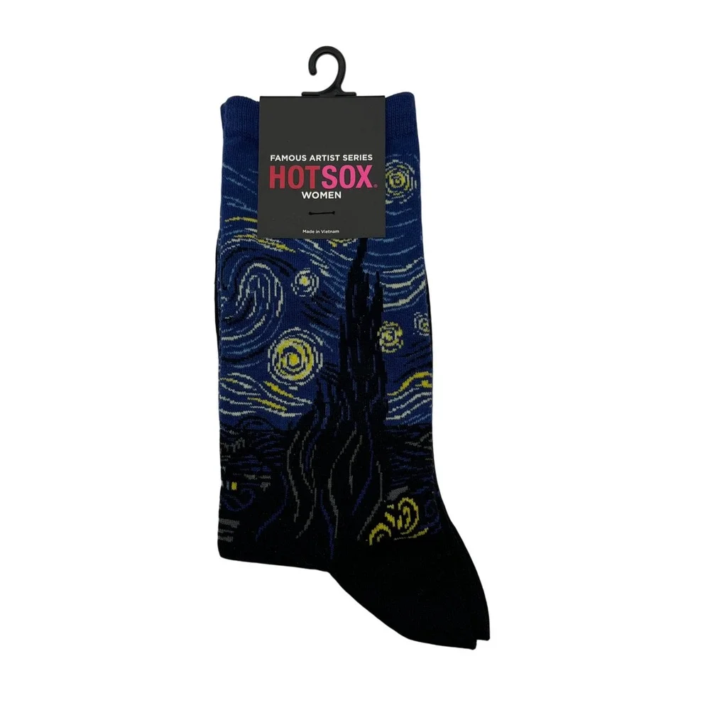 Hot Sox Socks Womens 9-11 Blue Starry Night Famous Artist Series Crew